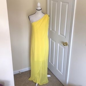 NWT Badgley Mischka Belle Yellow One Shoulder Formal Dress